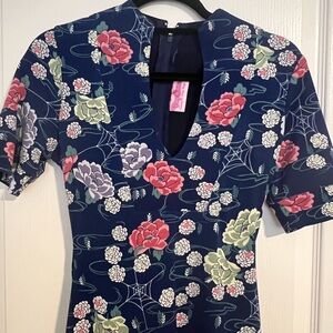 Floral spiderweb fitted pinup couture dress RARE